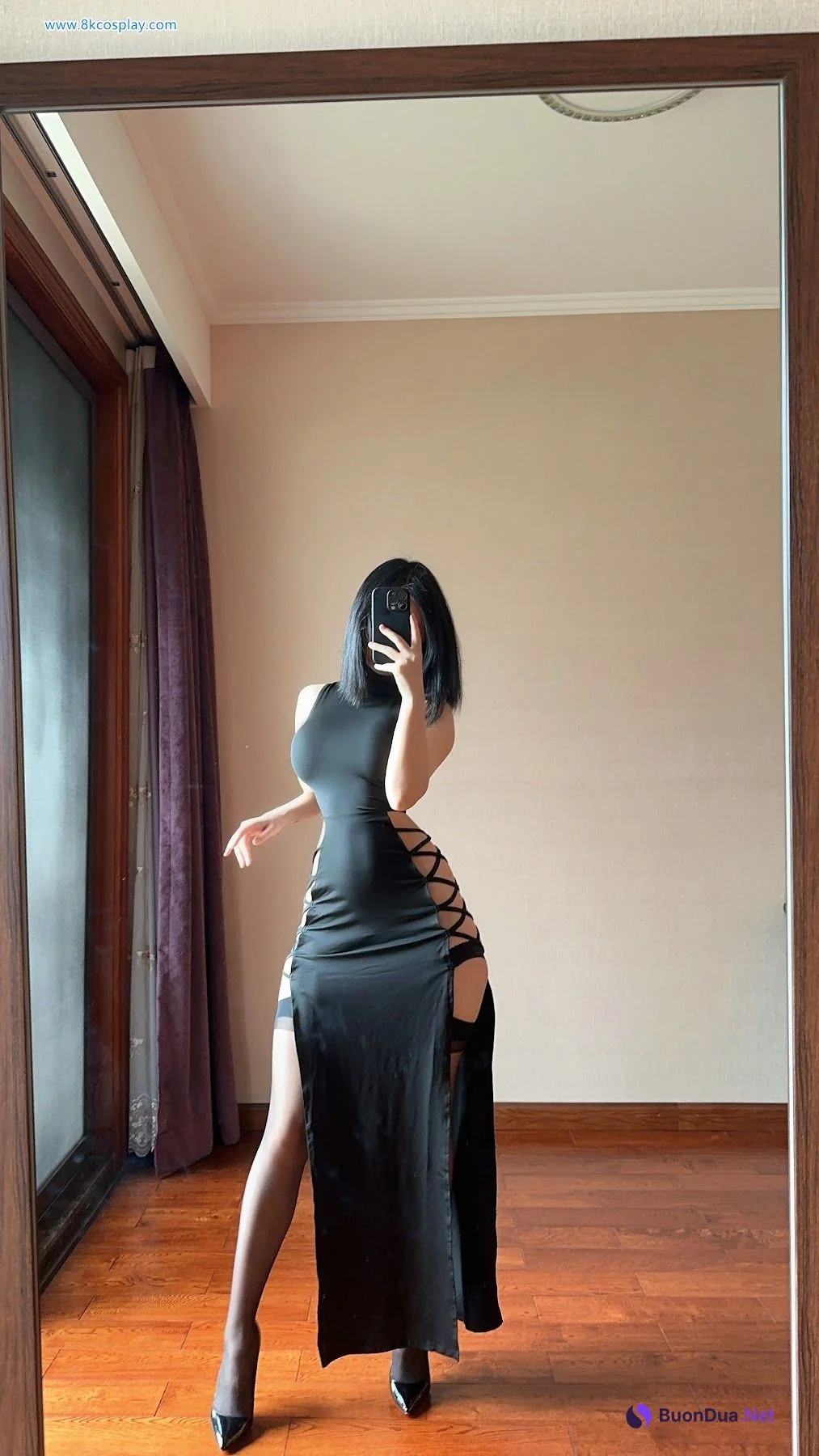 俏妞qiaoniuTT – 国风黑丝开叉旗袍 Sexy Black Qi Pao - Photo 2