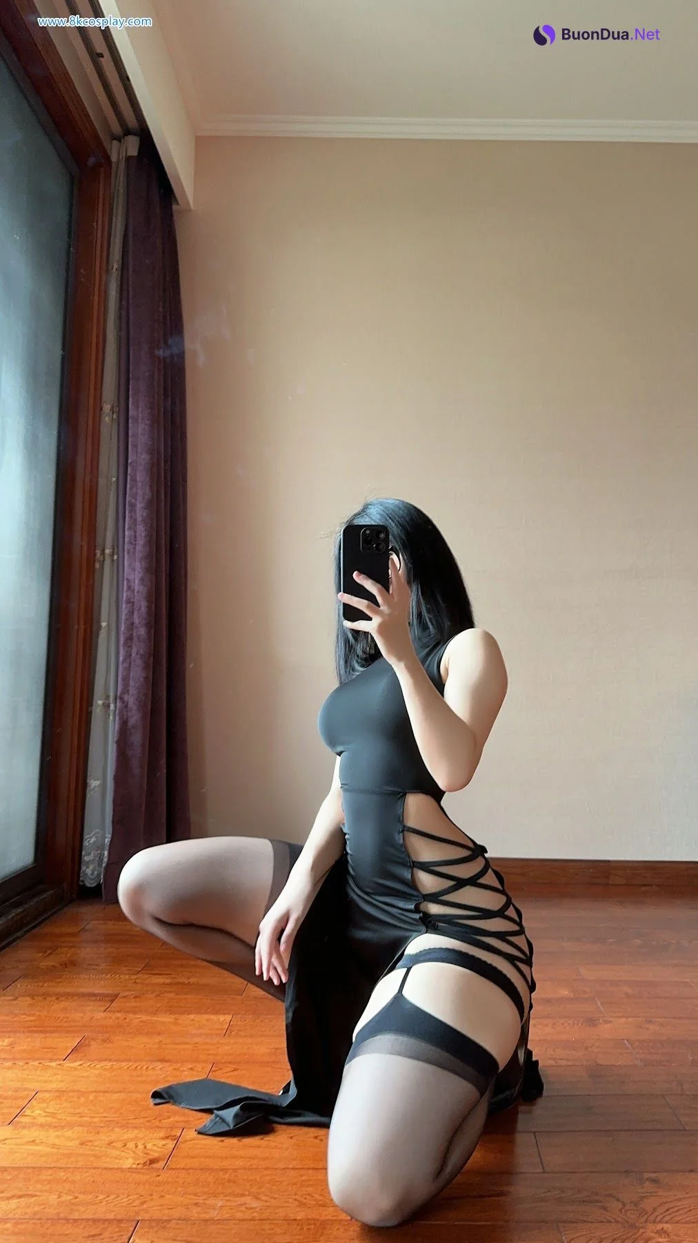 俏妞qiaoniuTT – 国风黑丝开叉旗袍 Sexy Black Qi Pao - Photo 5